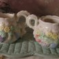 Vintage Cream & Sugar Set .. Raised Fruit .. porcelain