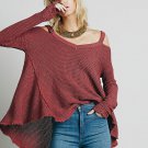 NWOT Free People Moonshine V-Neck Cold Shoulder Thermal Pullover Sweater Rose XS
