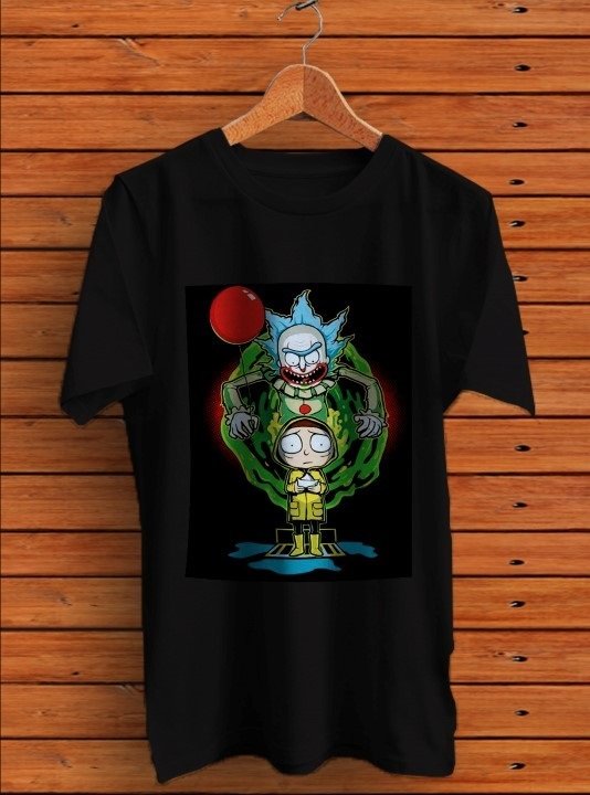 Men T-Shirt Biker Style  Rick and Morty x Pennywise T Shirt Men Black