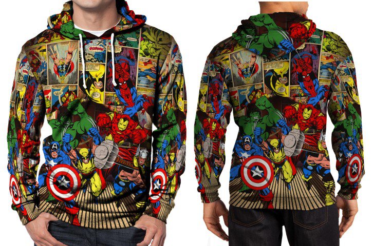 Marvel Here Come The Heroes Hoodie Fullprint For  Men
