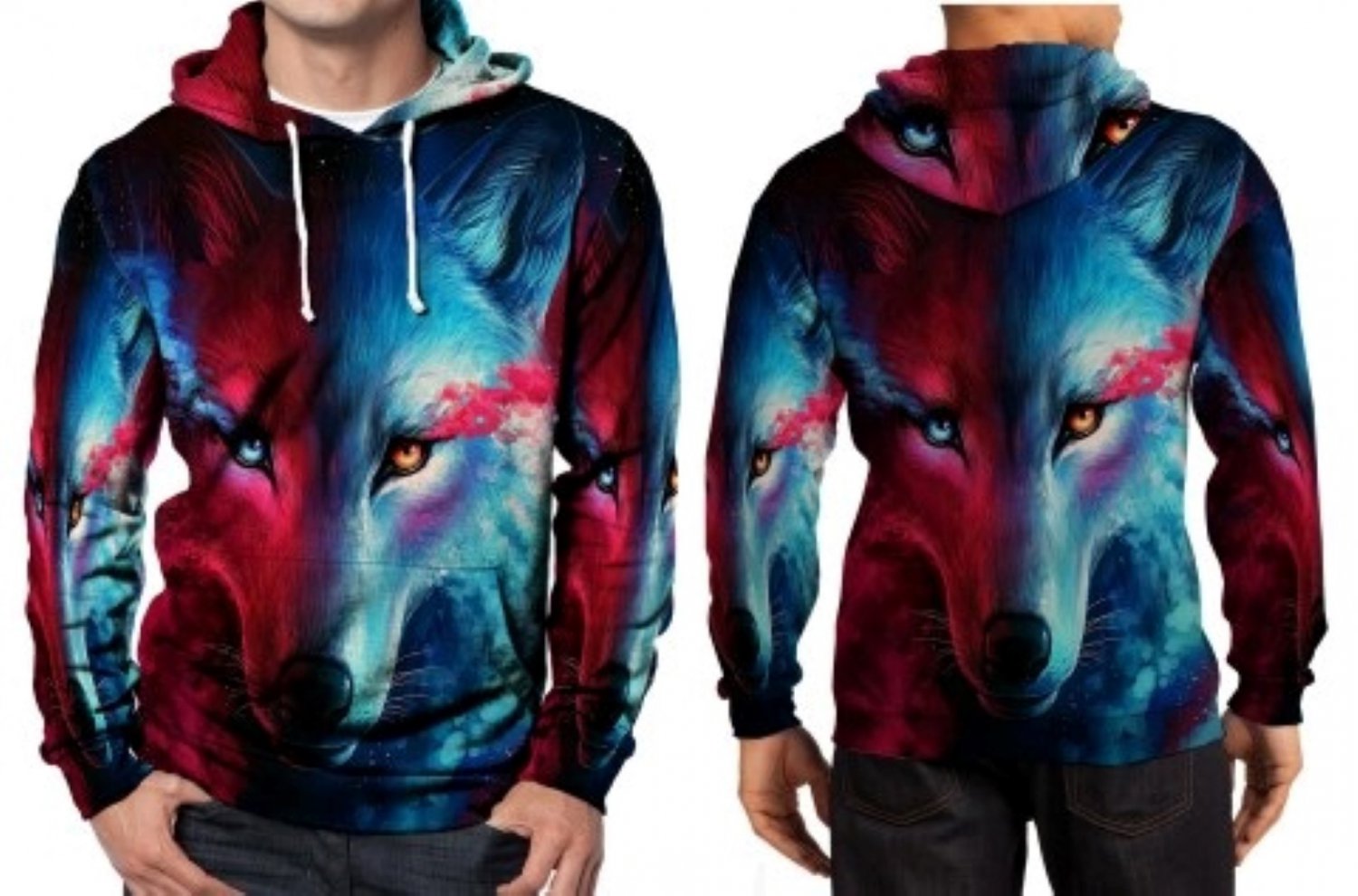 Movie Cartoon Comic  S-3 XL Galaxy Wolf Hoodie Fullprint Men