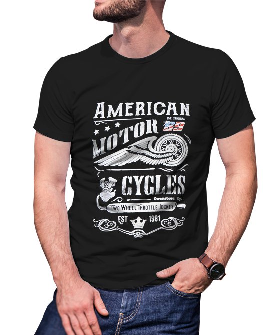 Gildan High Quality Short tee  american motor T shirt Men Black