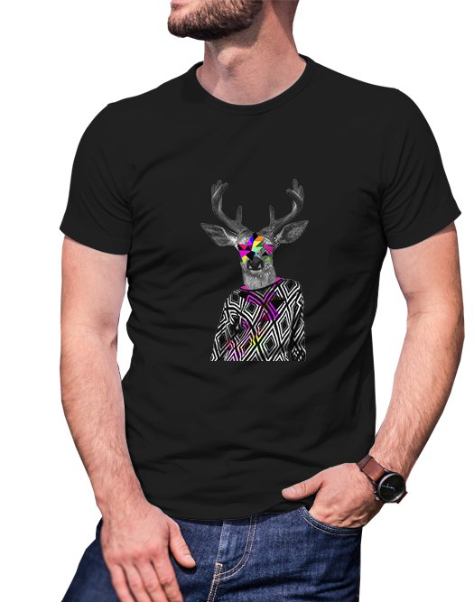 Gildan High Quality Short tee  DEER BIG T shirt Men Black