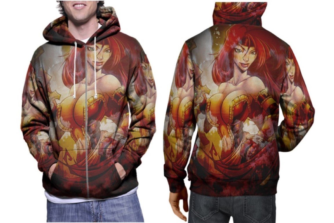 Red Monica Graphic Art Hoodie // Sexy Cartoon Pullover