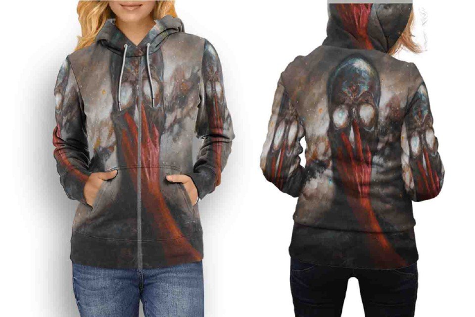 Women Full Print Zip Hoodie &acirc;�� Bury Tomorrow Style Art Design