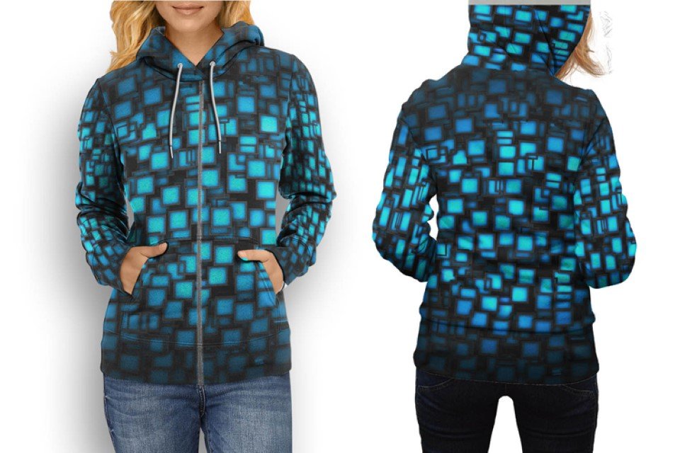 Women Full Print Zip Hoodie &acirc;�� Cubic Box Pattern Design Style Art Design
