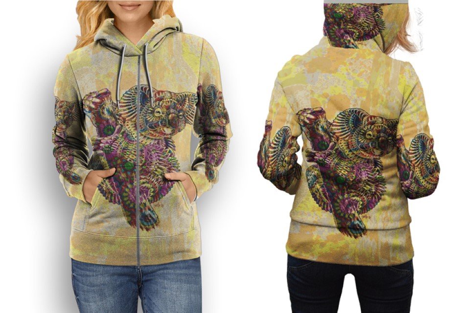 Women Full Print Zip Hoodie &acirc;�� Cute Koala Bear Style Art Design