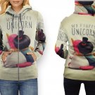 Women Full Print Zip Hoodie – Cute My Fluffy Unicorn Cartoon Style Art Design