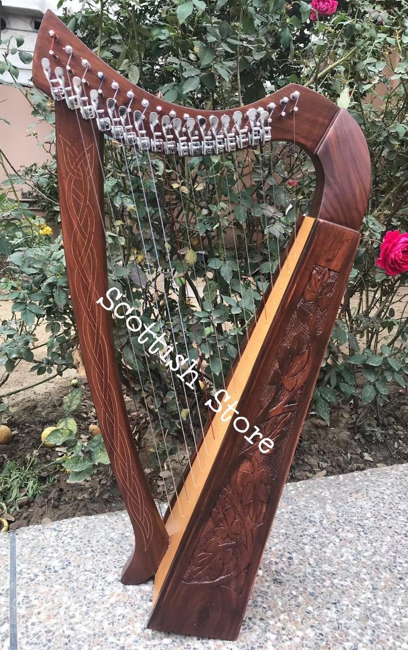 NEW 19 STRING ENGRAVING CELTIC LEVER HARP IRISH HARP FREE TUNING KEY & BAG