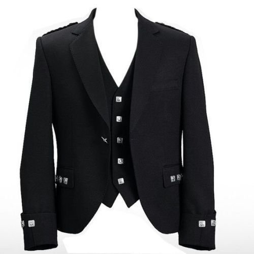 New Scottish Black Argyle Kilt Jacket With Waist coat