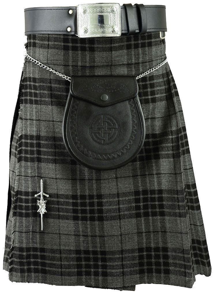 New Hand Made Scottish Granite Grey Acrylic Wool Kilt