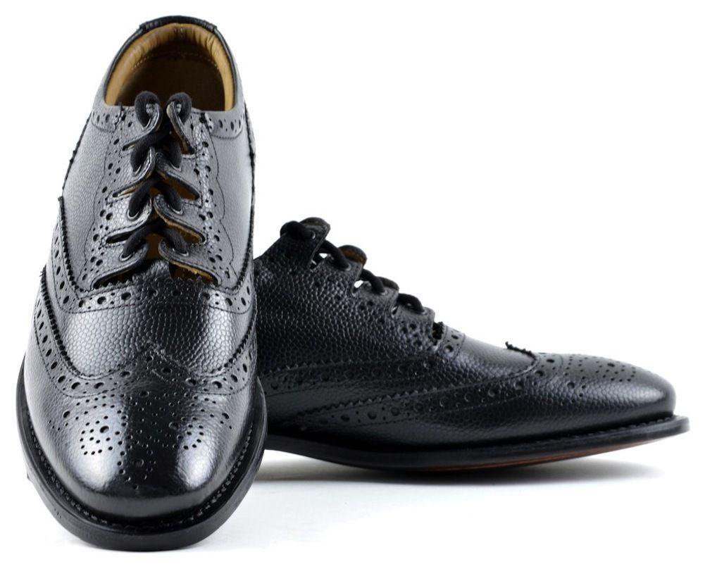 GENUINE LEATHER SCOTTISH SHOES PRIDE BLACK  LATHER GHILLIE BROGUES
