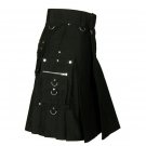 New Scottish Highland Cotton Deluxe utility Black Cotton Kilt New Scottish Highland Cotton Deluxe utility Black Cotton Kilt