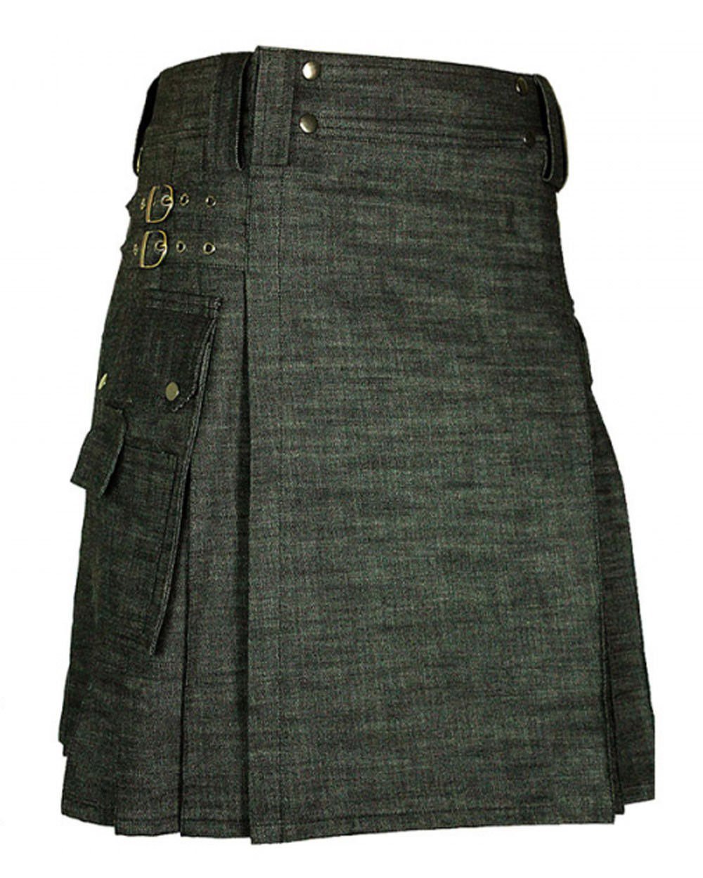 New Scottish Professional  Black denim  Utility Kilt