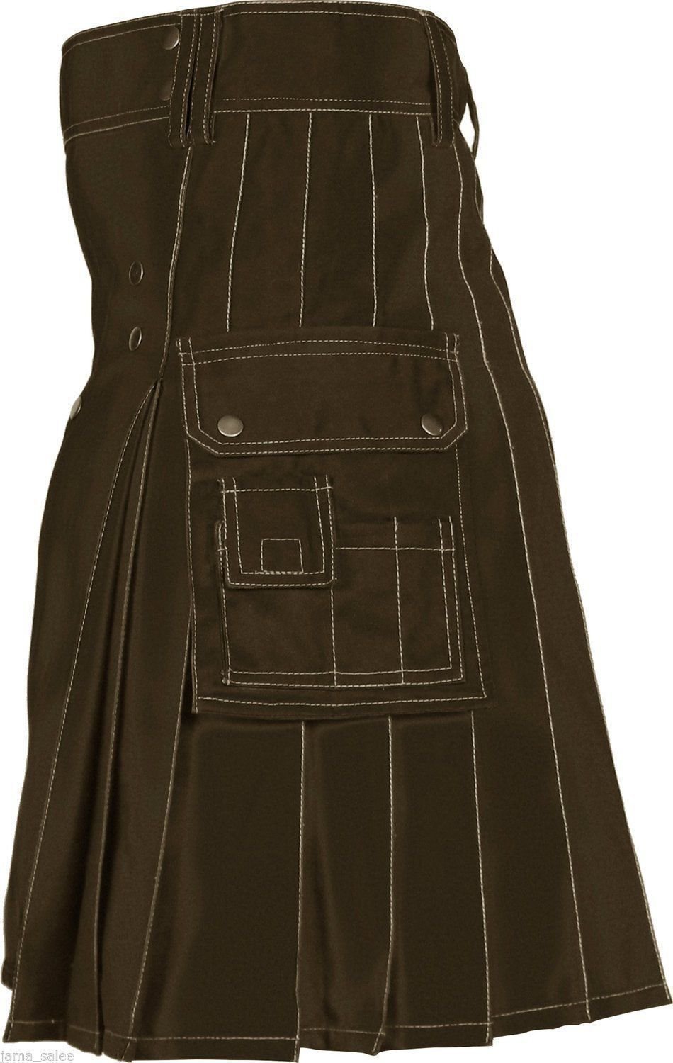 New Men,s Handmade Brown Deluxe utility fashion kilt 100% Cotton