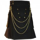 New Black Modern Utility Kilt with Golden Chains New Black Modern Utility Kilt with Golden Chains