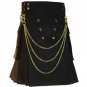 New  Black Modern Utility  Kilt with Golden Chains