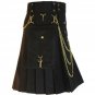 New  Black Modern Utility  Kilt with Golden Chains