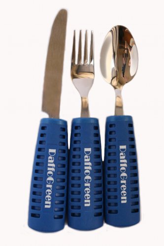 DaffoGreen Stainless Steel Bendable Eating Aids Spoon, Knife,Fork. Sizable Non Slip Weighted Handle