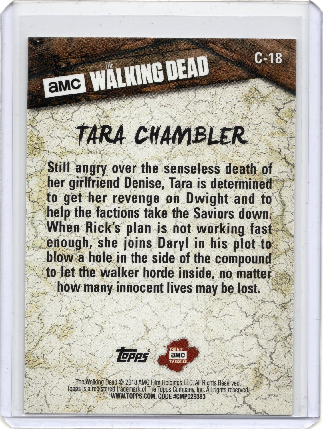 Tara Chambler 2018 Topps The Walking Dead Season 8 Part 1 Character card