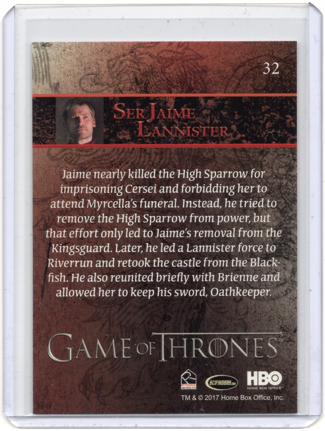 Ser Jaime Lannister 2017 Rittenhouse Game of Thrones Season 6 card #32