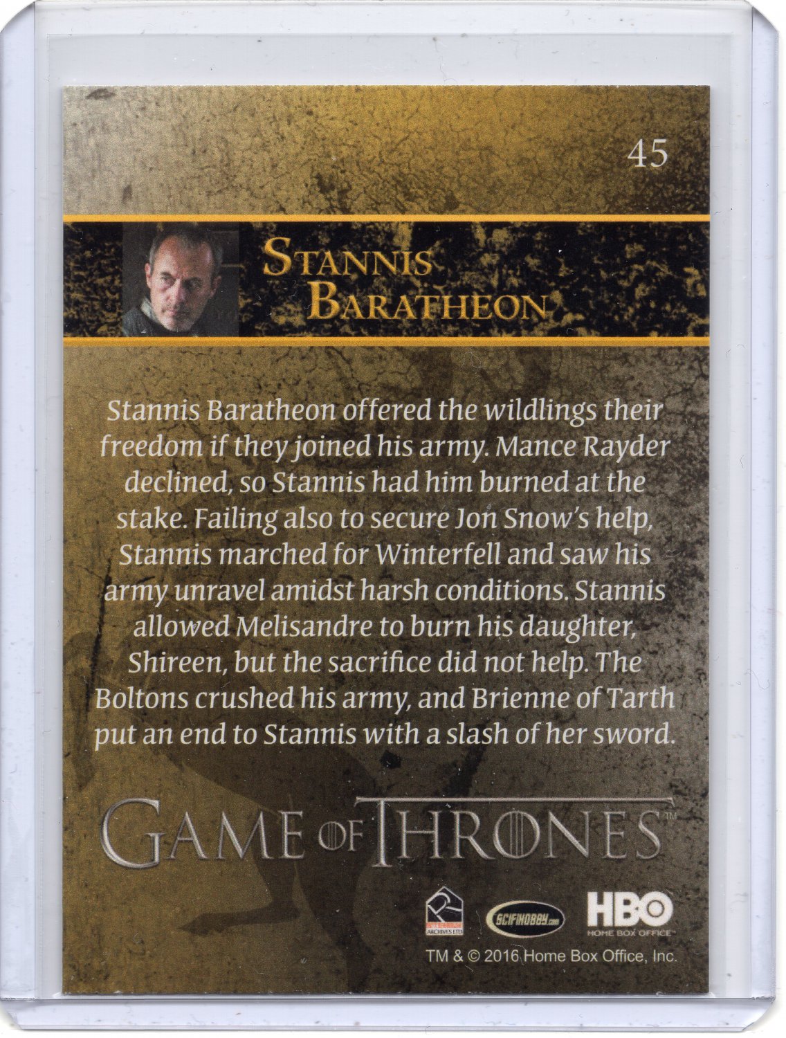 Stannis Baratheon 2016 Rittenhouse Game of Thrones Season 5 card #45