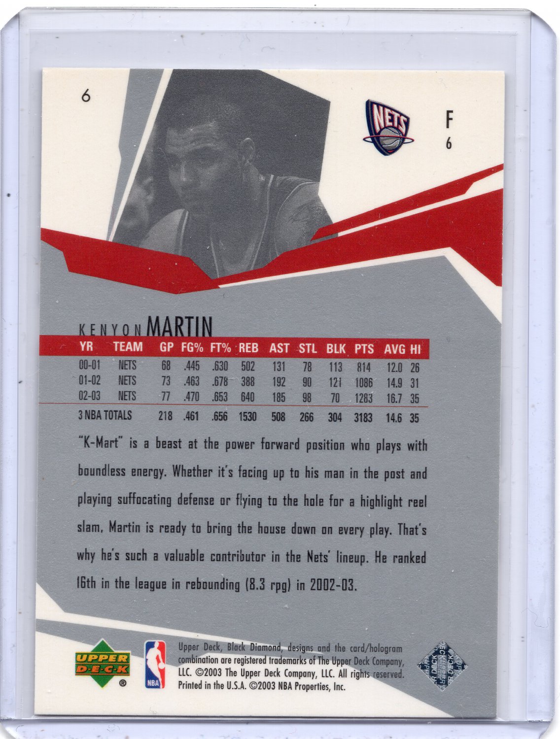 Kenyon Martin 2003-04 Upper Deck Black Diamond card #6 New Jersey Nets