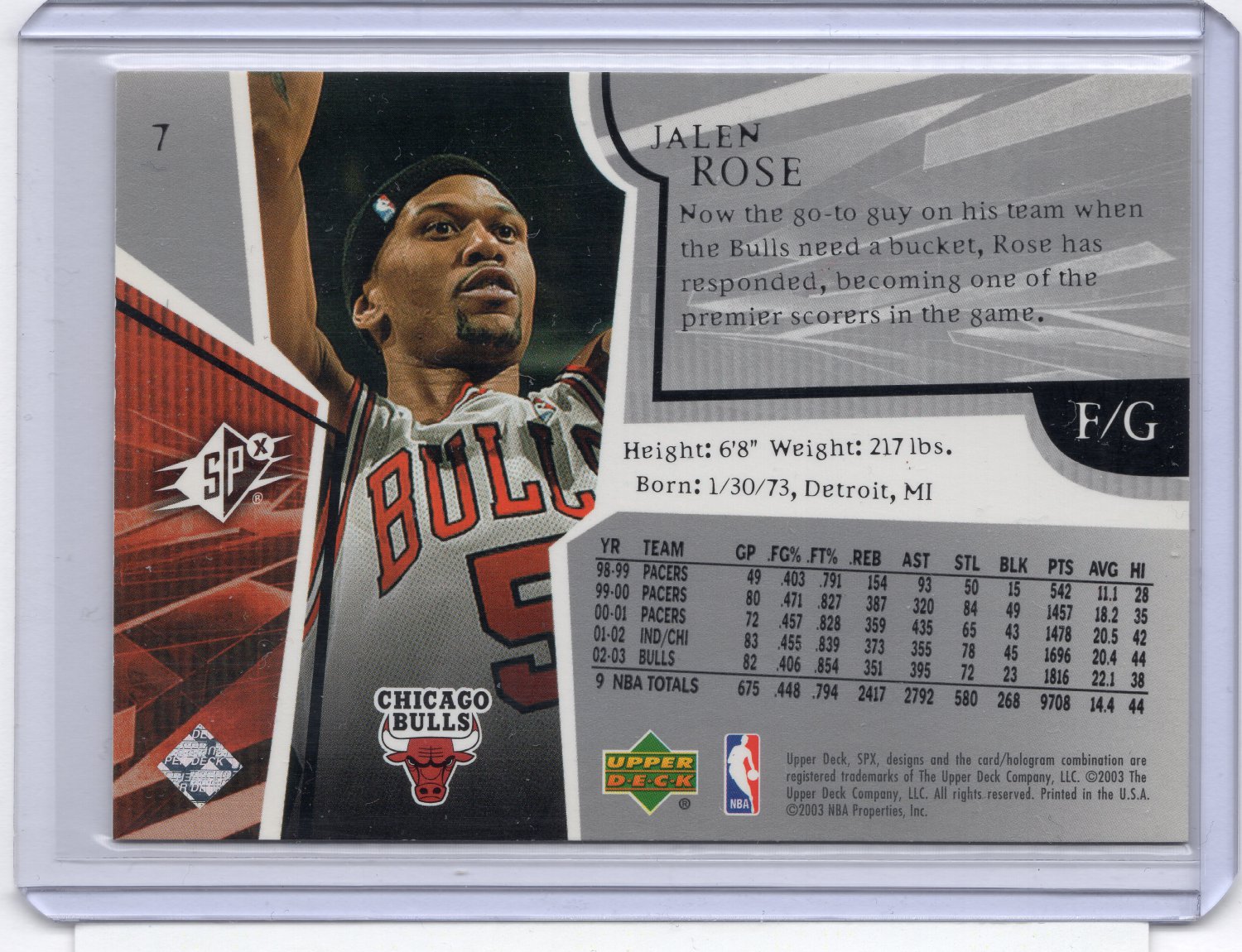 Jalen Rose 2003-04 Upper Deck SPx card #7 Chicago Bulls