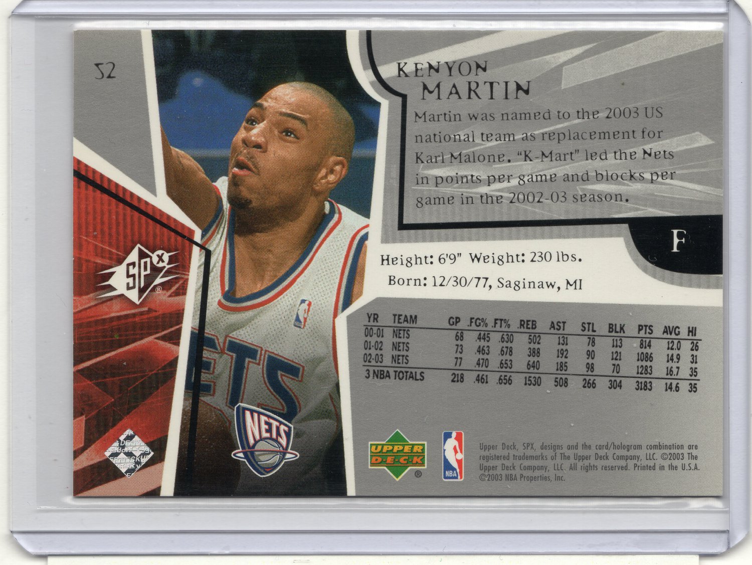 Kenyon Martin 2003-04 Upper Deck SPx card #52 New Jersey Nets