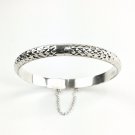 Women's 925 Sterling Silver Large Wide Flecked Diamond Cut Bangle 8" Round