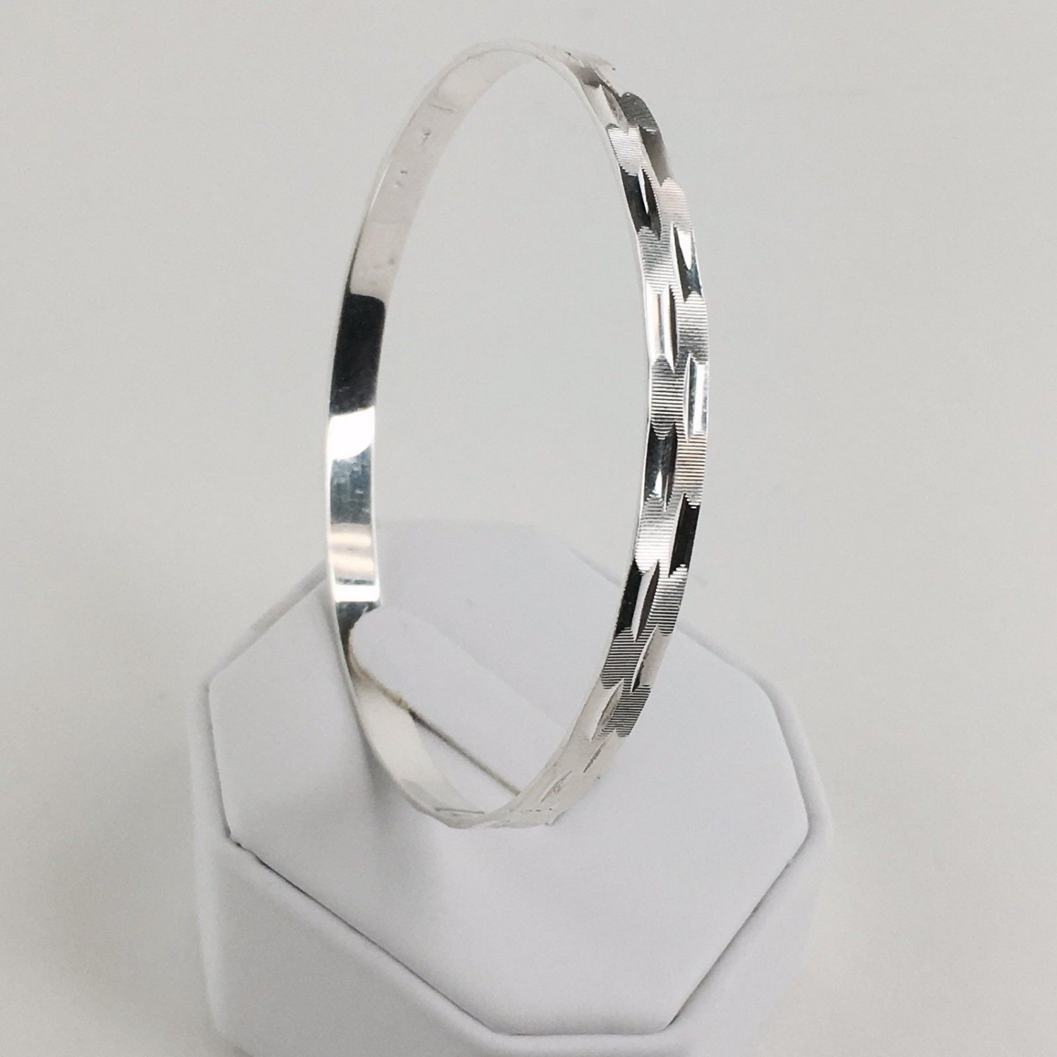 Women's Sterling Silver Etched Bangle Bracelet 8.5" Round