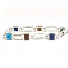 Women's .925 Sterling Silver Bar Link Bracelet With Malachite Gemstones 7.5" 9mm