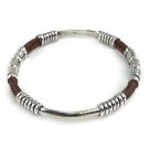 Taxco Mexican 925 Sterling Silver with Leather Bangle Bracelet 9.5" Round