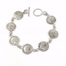 Vintage 925 Sterling Silver Horiscope Symbols Toggle Bracelet 8" 15mm