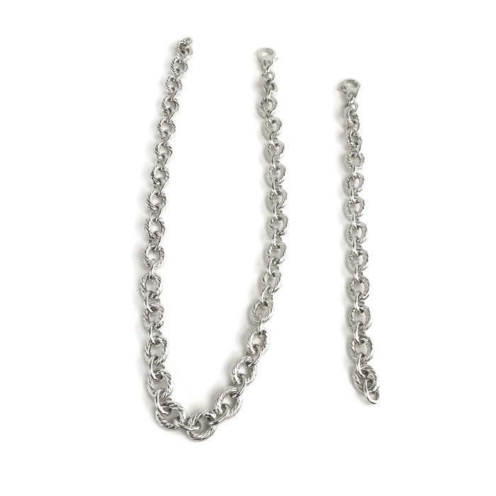 925 Sterling Silver Textured Cable Link Necklace / Bracelet Set
