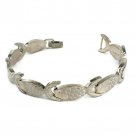 Vintage Women's Mexico .925 Sterling Silver Fish Link Bracelet 7.5" 12mm
