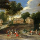Jacques Fouquier  - VILLAGE LANDSCAPE , PEOPLE DANCING,