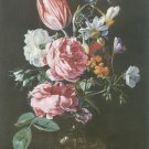 Jan van den hecke - ROSE , PARROT TULIP NARCISSI GLASS VAS ON STONE L