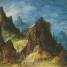 Joos De Momper -  MOUNTAINOUS SCENERY , TRAVELLERS NEAR A HUT