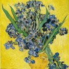 VASE WITH IRISES AGAINST A YELLOW BACKGROUND - Vincent Van Gogh paintings