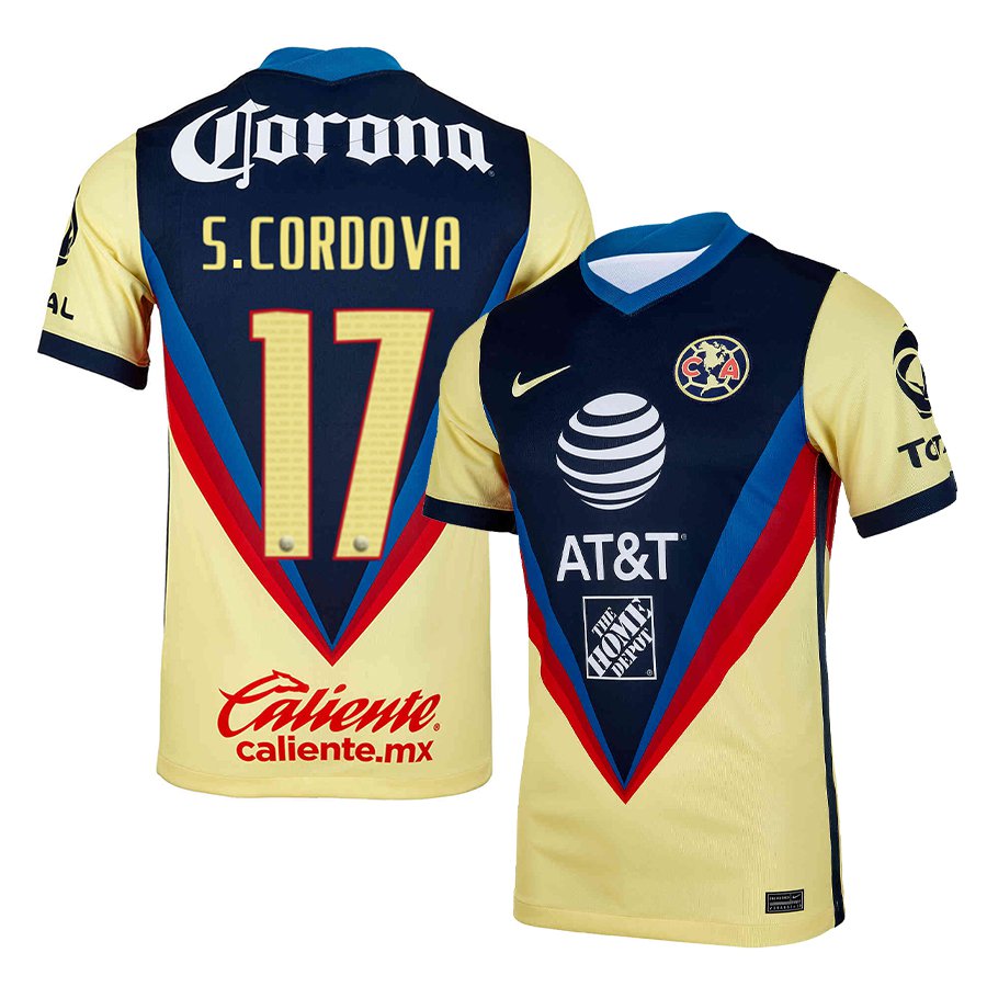 Men's #17 Sebastian Cordova Club America Jersey Home 2021 - Yellow Navy