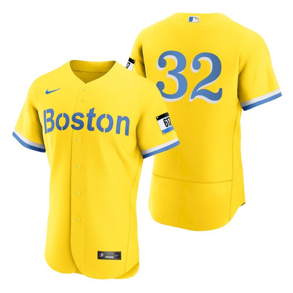 Men's #32 Matt Barnes Boston Red Sox City Connect Gold Light Blue ...
