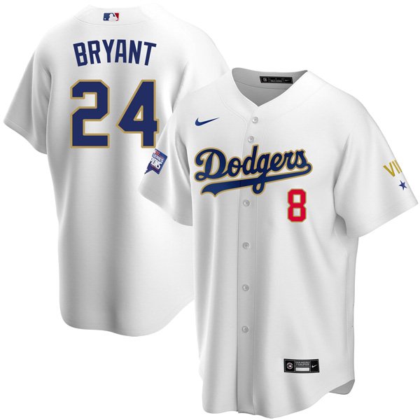 Men's #8 #24 Kobe Bryant Los Angeles Dodgers WS Champions VII White ...