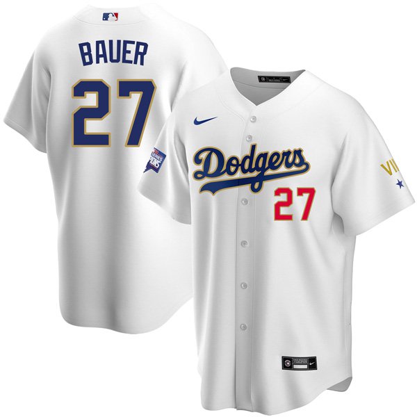 انواع التقنيات Youth Los Angeles Dodgers #27 Trevor Bauer White Cool Base Jersey افتار سوني