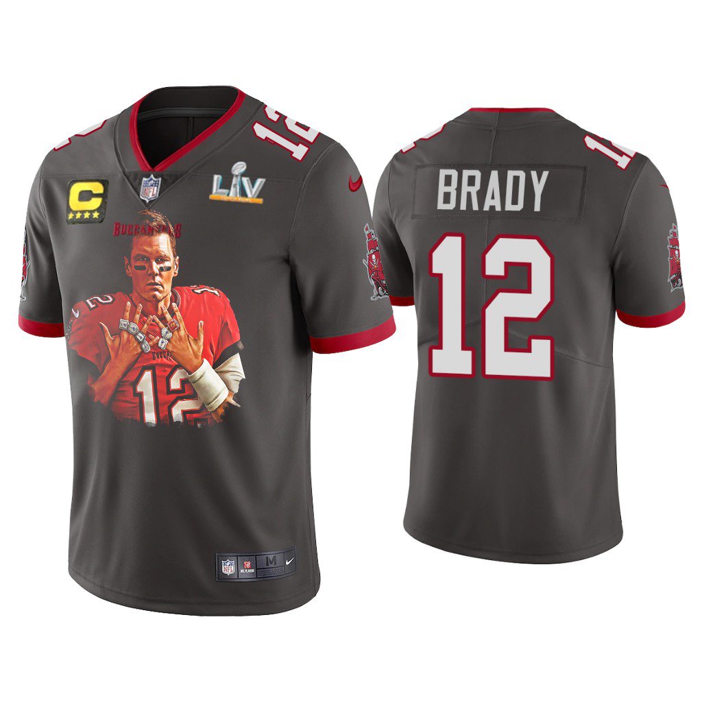 Tom Brady Tampa Bay Buccaneers Super Bowl Lv Champions Pewter 7 Rings Jersey