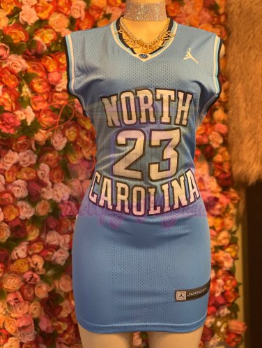 Women's North Carolina Tar Heels Micheal Jordan Light Blue Fitted Jersey  Dress All Stitched