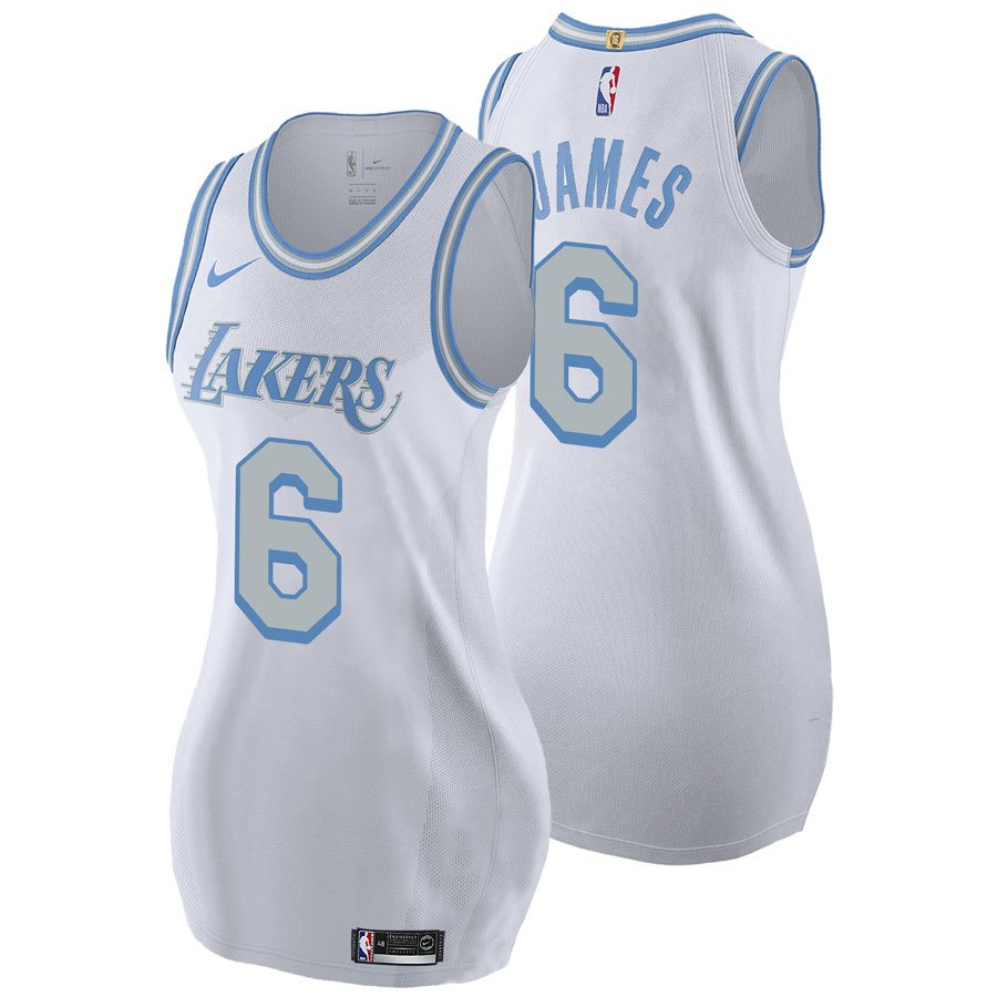 Women's Los Angeles Lakers Lebron James White Fitted Jersey Dress All  Stitched