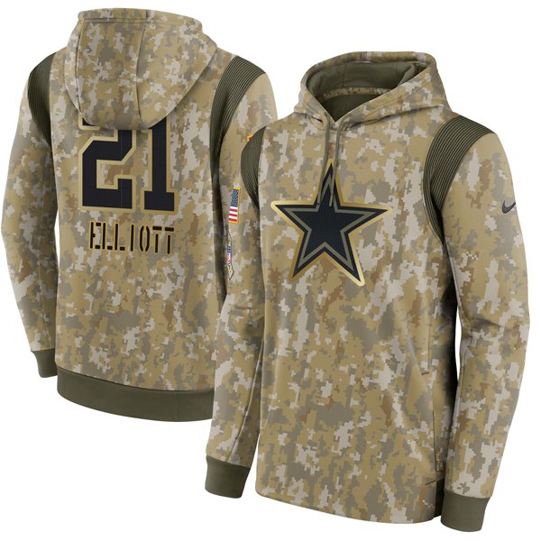 Youth's #21 Ezekiel Elliott Dallas Cowboys Hoodie Salute To Service Gold Trimmed - Stitched