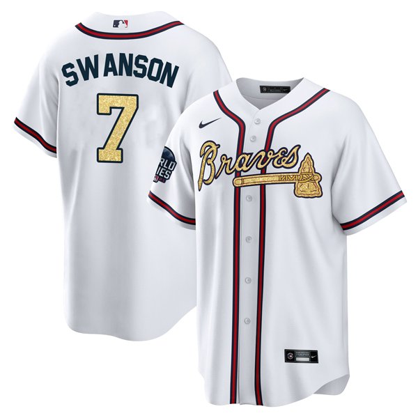 Youth's 7 Dansby Swanson Atlanta Braves World Series Jersey White Cool Base All Stitched