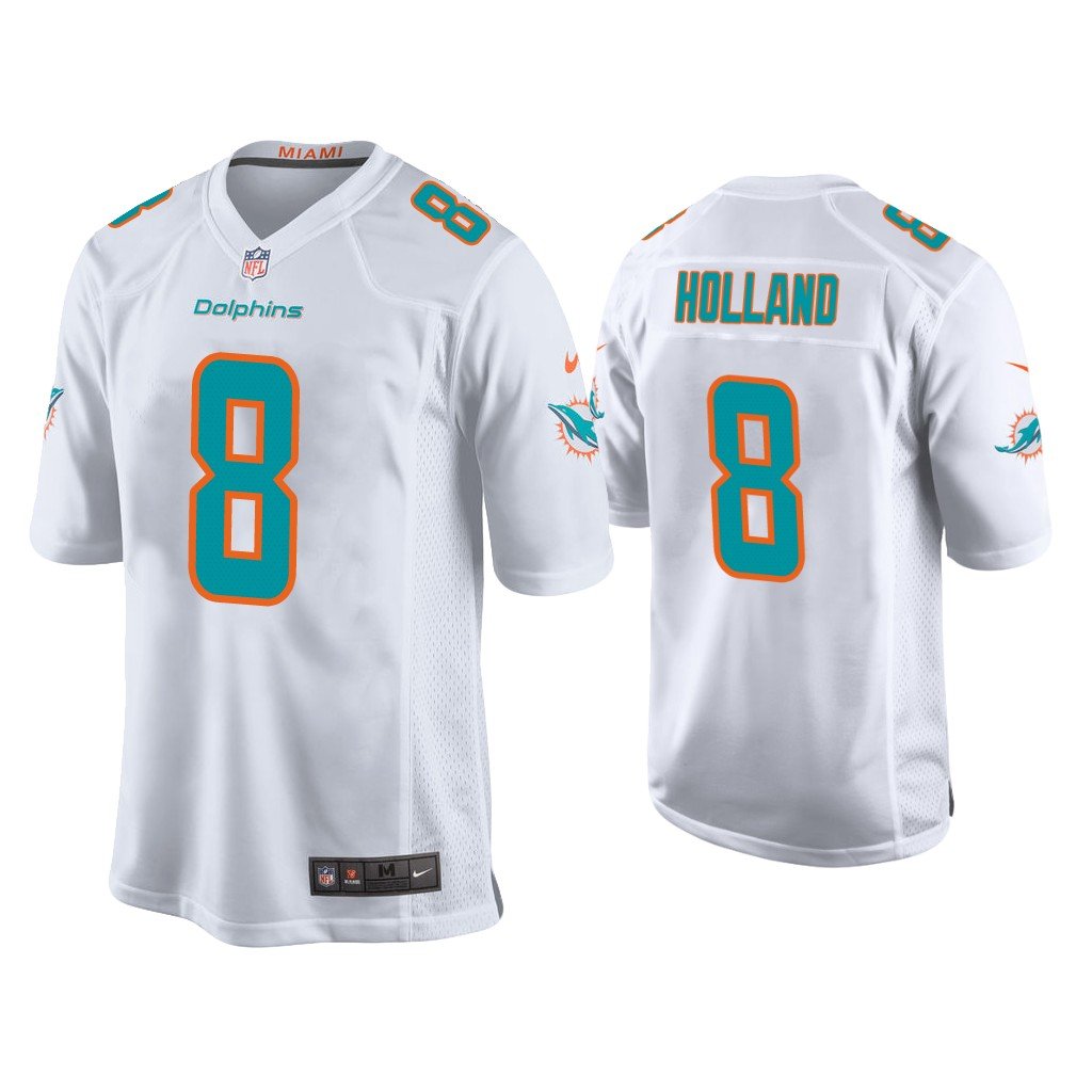 Men's #8 Jevon Holland Miami Dolphins Jersey White Game - Stitched